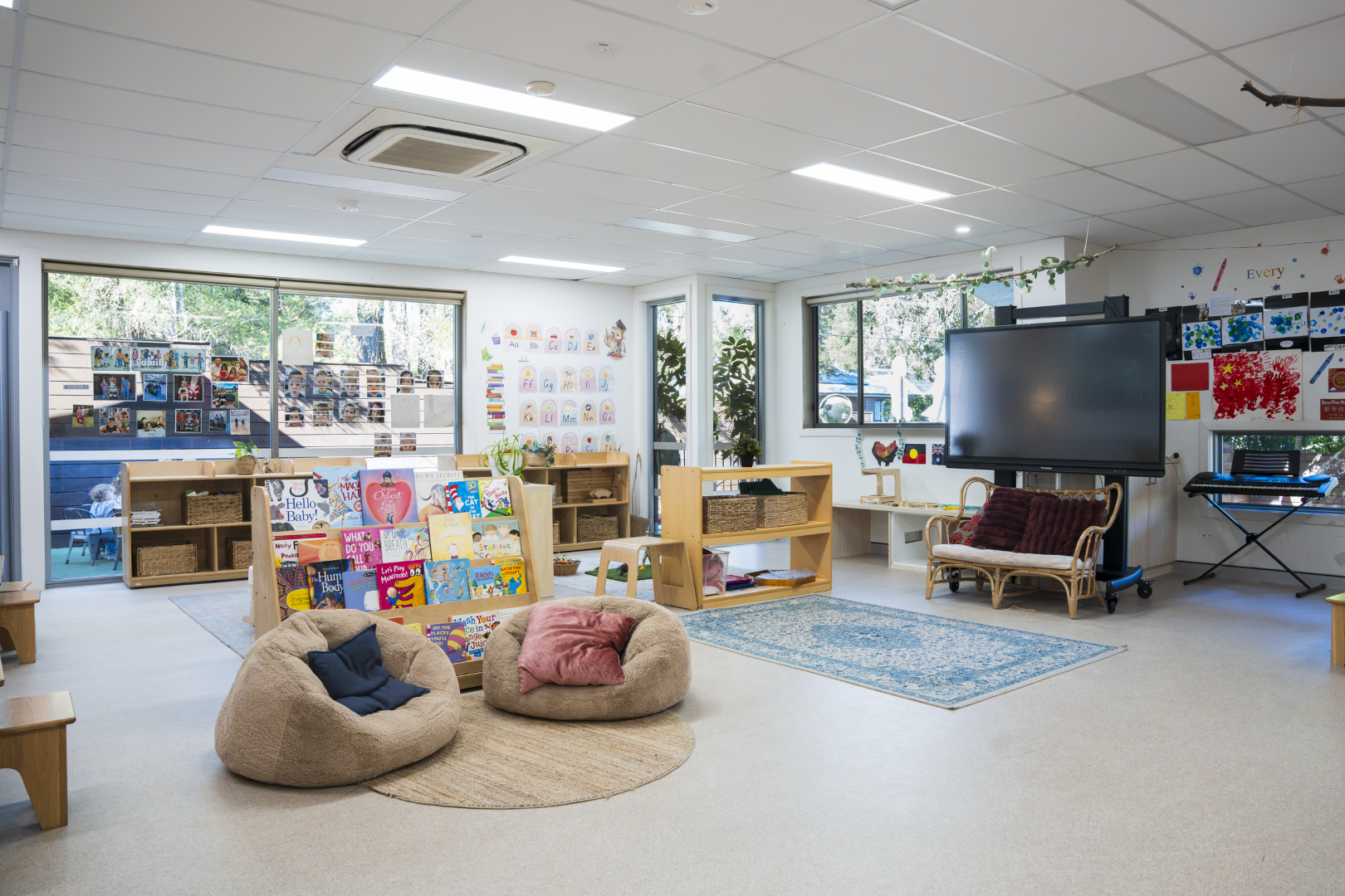 Well-stocked play and learning area inside a childcare centre